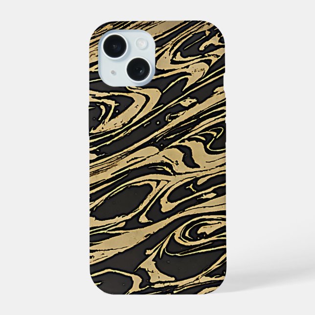 Coque iPhone 15 Abstract Fluid Art - Black Marble Effect (Verso)