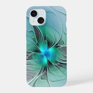 Coque iPhone 15 Abstrait De Bleu, Art Fractal Moderne