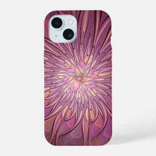 Coque iPhone 15 Abstrait Floral Fractal Art Berry couleurs