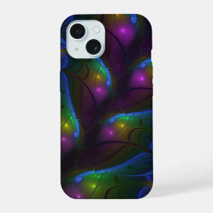 Coque iPhone 15 Abstrait Moderne Trippy Fractal Lumineux Coloré