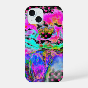 Coque iPhone 15 Abstrait rose turquoise aquarelle pois floraux