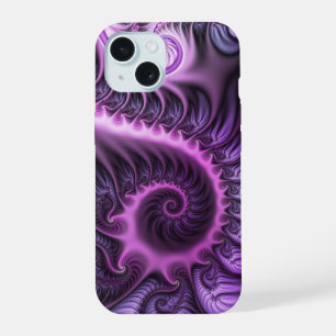 Coque iPhone 15 Abstrait vibrant spirale d'art fractal rose violet