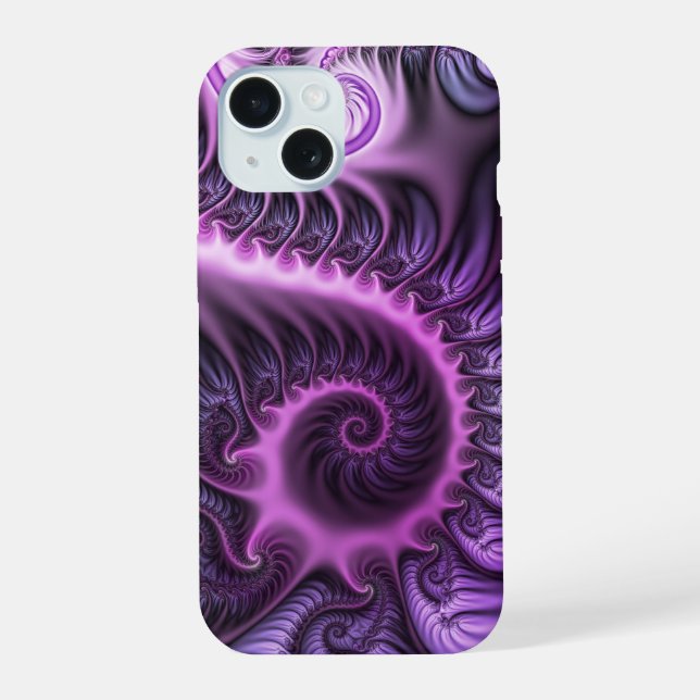 Coque iPhone 15 Abstrait vibrant spirale d'art fractal rose violet (Verso)
