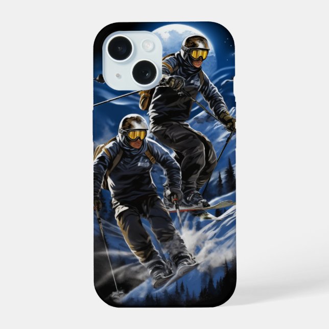 Coque iPhone 15 Action de ski (Verso)