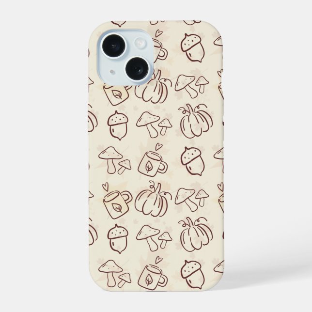 Coque iPhone 15 Aesthetic Autumn Doodle Pattern Phone Case (Verso)