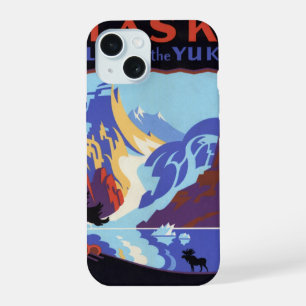 Coque iPhone 15 Affiche de voyage vintage de l'Alaska, Atlin et le