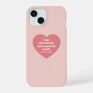 Coque iPhone 15 Affirmation de verset biblique positif Cœur rose M