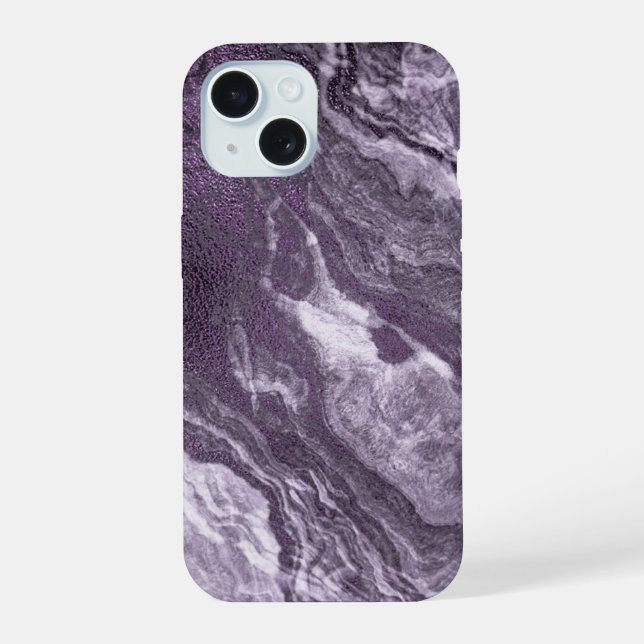 Coque iPhone 15 Agate violette cristallisée | Moody Marbled Stone (Verso)