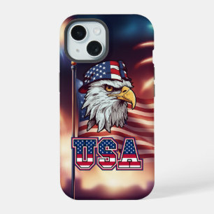 Coque iPhone 15 Aigle américain chauve patriotique