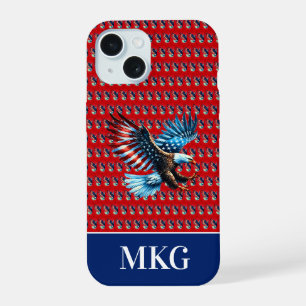 Coque iPhone 15 Aigle Américain Patriotique Rouge Blanc Bleu