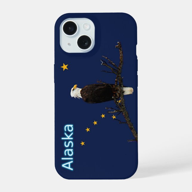 Coque iPhone 15 Aigle royal d'Alaska et drapeau (Verso)