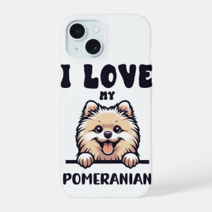 Coque iPhone 15 Aime mon chien Pomeranian