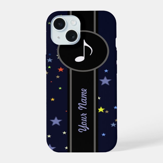 Coque iPhone 15 ajouter un nom / note de musique (Verso)