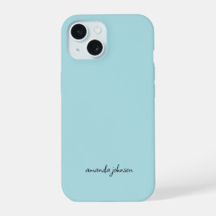 Coque iPhone 15 Ajouter Votre Nom Complet Monogramme Minimal Bleu 