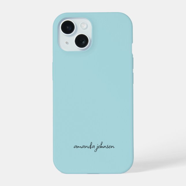 Coque iPhone 15 Ajouter Votre Nom Complet Monogramme Minimal Bleu  (Verso)