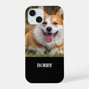Coque iPhone 15 Ajoutez votre propre photo de chien et nom