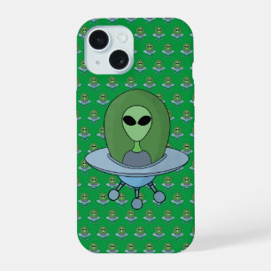 Coque iPhone 15 Alien dans son petit vaisseau spatial