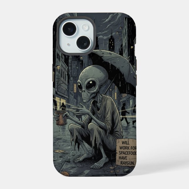 Coque iPhone 15 Alien in the Rain (Verso)