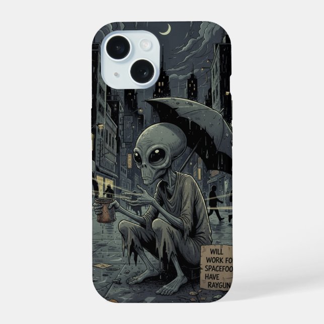 Coque iPhone 15 Alien sous la pluie (Verso)