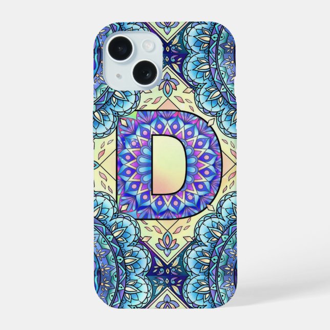 Coque iPhone 15 Alphabet D mandala (Verso)