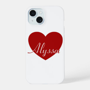 Coque iPhone 15 Alyssa - Modèle pour votre nom, Cœur Rouge Amour
