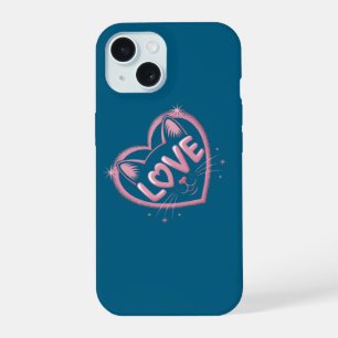 Coque iPhone 15 Amour de chat scintillant