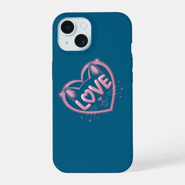 Coque iPhone 15 Amour de chat scintillant (Verso)