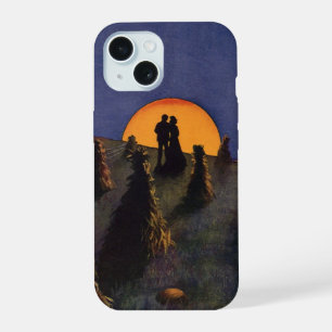 Coque iPhone 15 Amour et romance vintage, baiser sous la lune de r