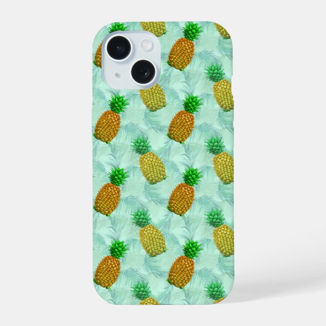 Coque iPhone 15 Ananas Hawaïen Bleu Clair (Verso)