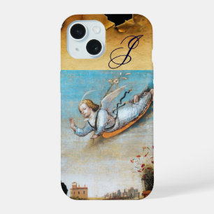 Coque iPhone 15 ANGE DE L'ANNONCIATION MONOGRAMME ,Parchemin marr