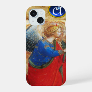 COQUE iPhone 15 ANGE EN OR ROUGE ET BLEU MONOGRAMME EN PIERRE PRÉC