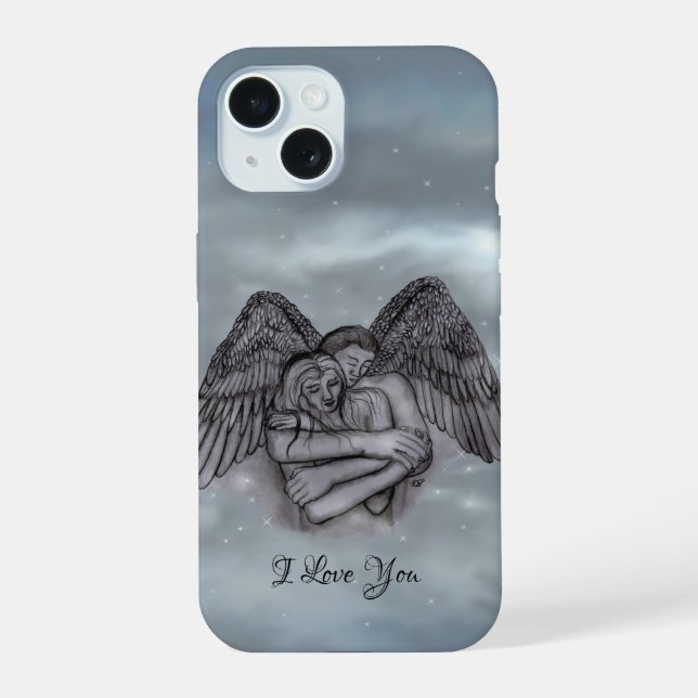 Coque iPhone 15 Ange Éros dans l'amour, je t'aime (Verso)