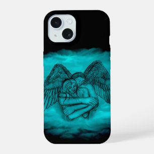 Coque iPhone 15 Ange Eros en amour en design noir et vert