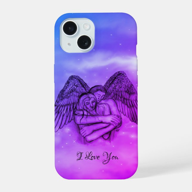 Coque iPhone 15 Ange Éros en amour, je t'aime (Verso)
