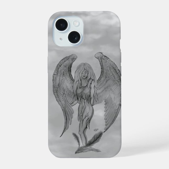Coque iPhone 15 Angel en style tatouage (Verso)