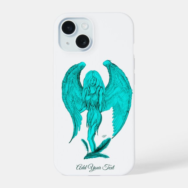 Coque iPhone 15 Angel, Noir et Vert design (Verso)