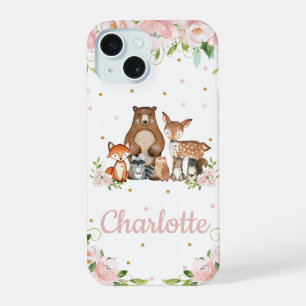 Coque iPhone 15 Animaux de la forêt mignons et fantaisistes Fleurs