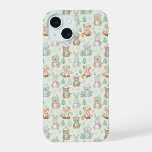 Coque iPhone 15 Animaux de Noël mignons motif sans couture