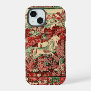COQUE iPhone 15 ANIMAUX FANTASTIQUES, CHEVAUX, FLORAL ROUGE VERT B