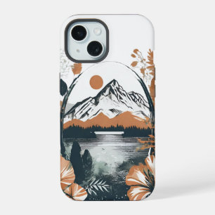 Coque iPhone 15 Aquarell Paysages, montagne au large du lac idylli