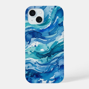 Coque iPhone 15 Aquarelle Abstraite Sérénité des Eaux Profondes