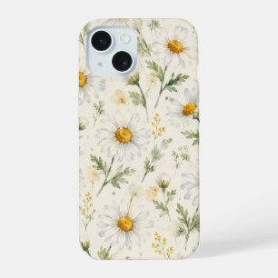 Coque iPhone 15 Aquarelle Botanique Fleur de Marguerite Sauvage