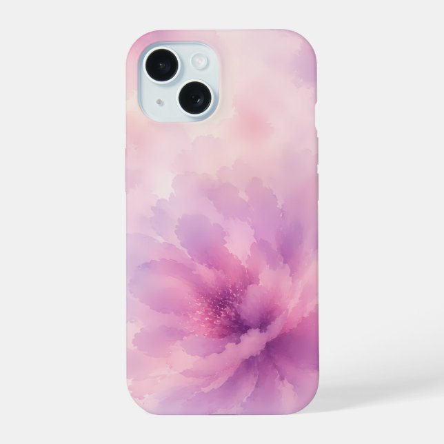 Coque iPhone 15 Aquarelle Fleur de Lavande Rose Abstrait (Verso)