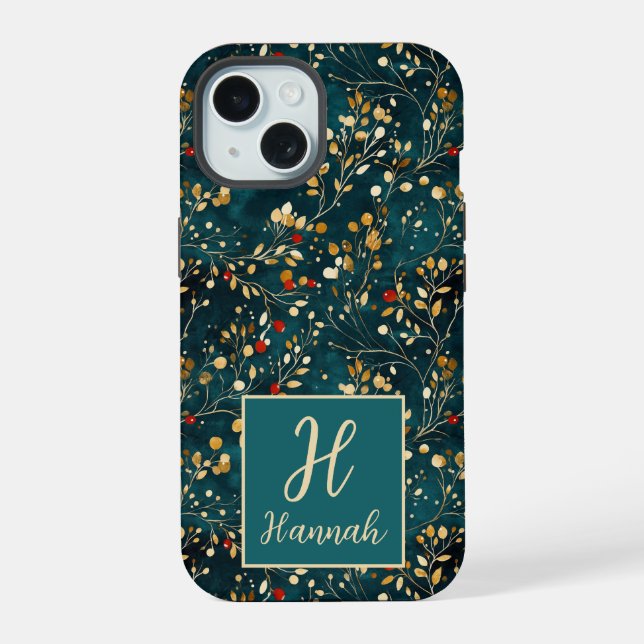 Coque iPhone 15 Aquarelle florale mignonne monogramme (Verso)