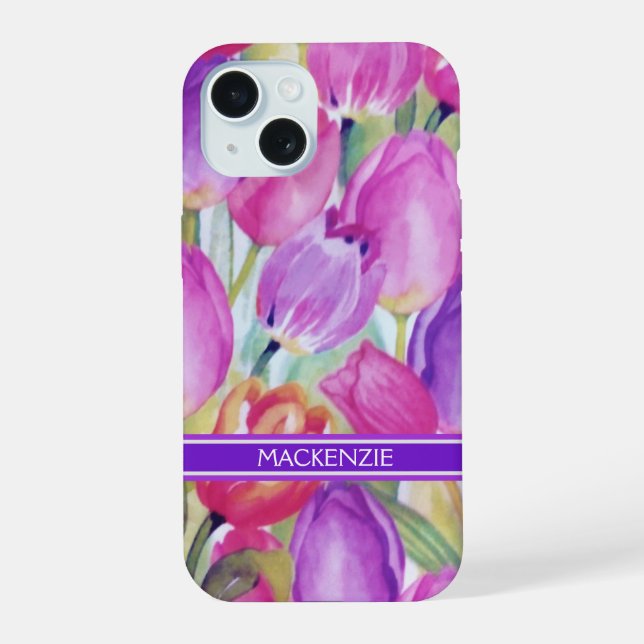 Coque iPhone 15 Aquarelle Monogramme (Verso)