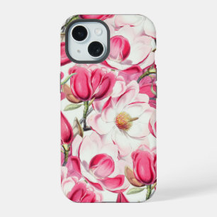 Coque iPhone 15 Aquarelle rose Magnolia Motif