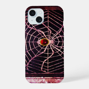 Coque iPhone 15 ARAIGNÉE ET TOILE Rouge Rubis Noir