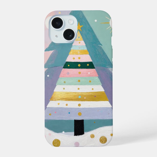 Coque iPhone 15 Arbre de Noël Pastel Céleste (Verso)
