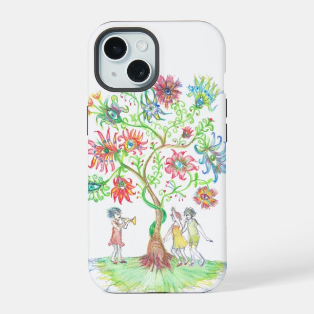 Coque iPhone 15 Arbre de vie et danseurs (Verso)