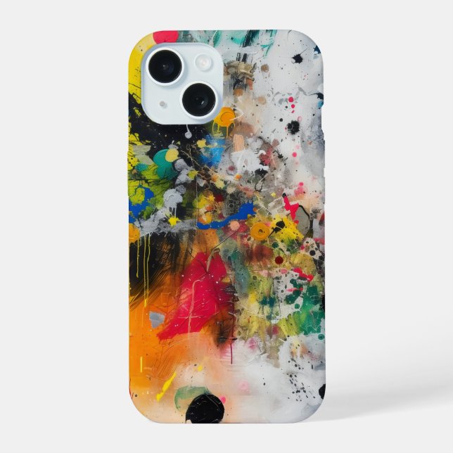 Coque iPhone 15 Arbres colorées Art Abstrait (Verso)